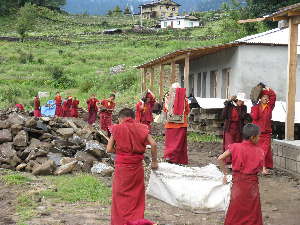 Nuns working for school constructing